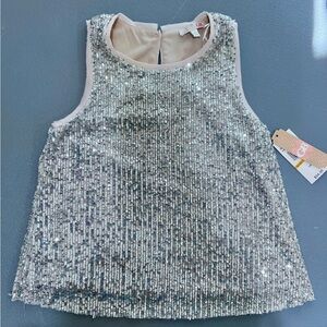 NEW - GB - GIANNI BINI - SILVER - SEQUIN DRESSY - TANK TOP - SHIRT - SIZE - XS